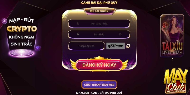 Nhập dữ liệu đăng nhập Mayclub được yêu cầu trên màn hình