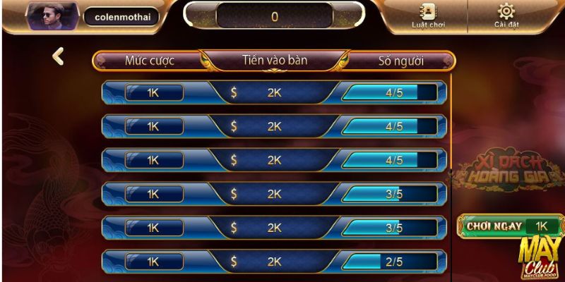 Hướng dẫn chơi xì dách Mayclub từ A tới Z